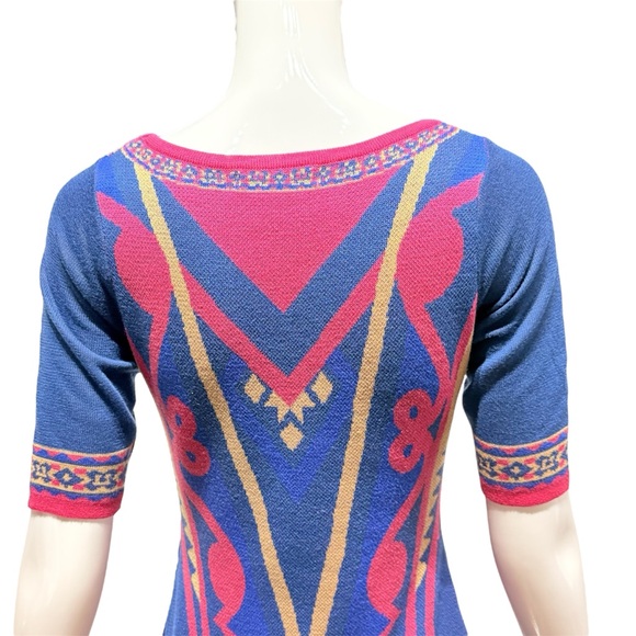 FLYING TOMATO Blue Pink Geometric Bohemian Bodycon A-line Pullover Dress Size M - Picture 5 of 16